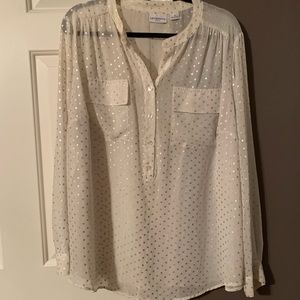 White/cream long sleeve blouse with silver dots